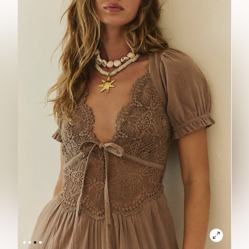 Free People All You Need Is Lace Midi Dress in Dusted Cocoa - Picture 3 of 4